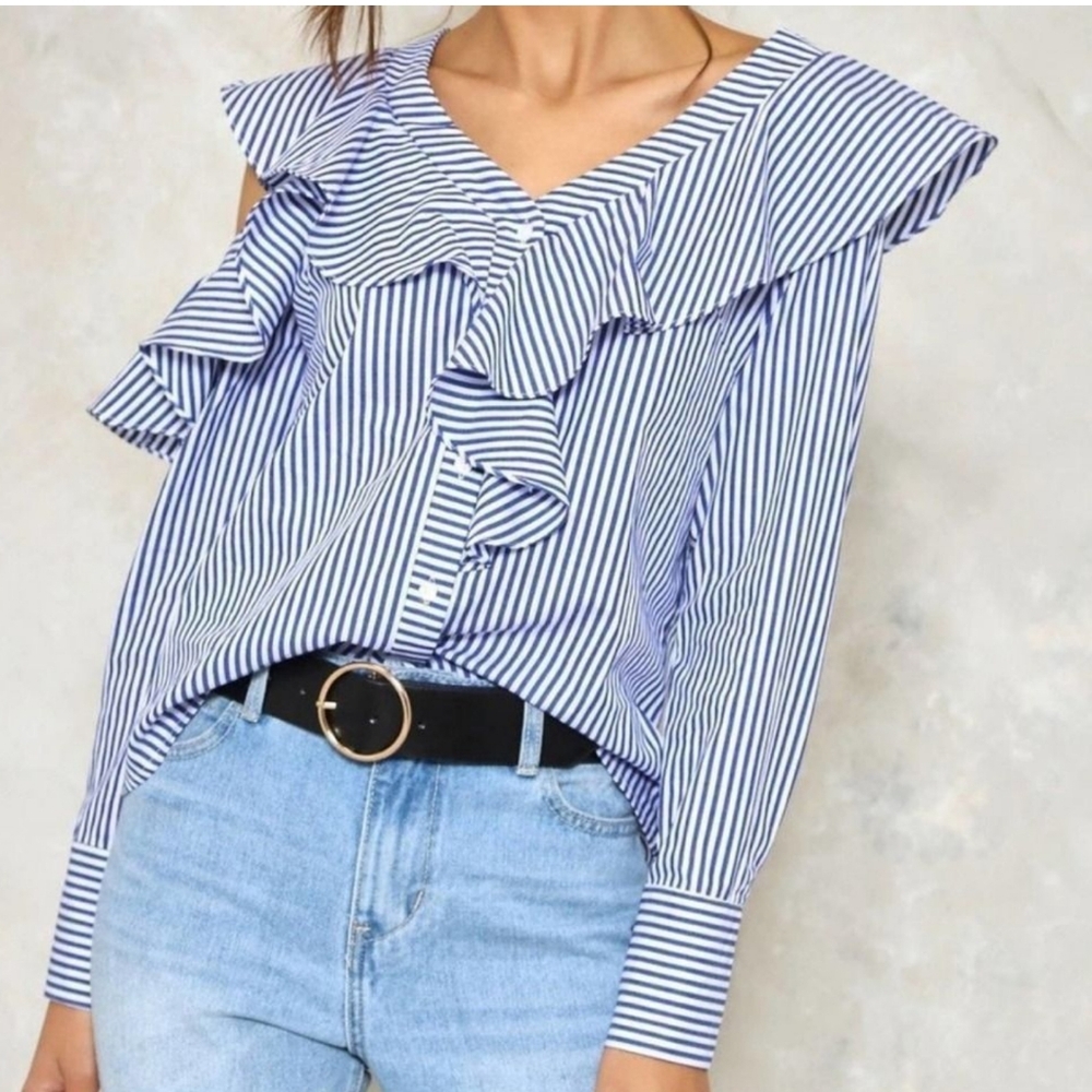 Nasty Gal Lucky Stripe Blouse Size Medium